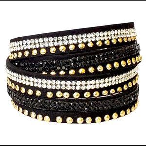 Punk Rock Rhinestone Black Wrap Bracelet